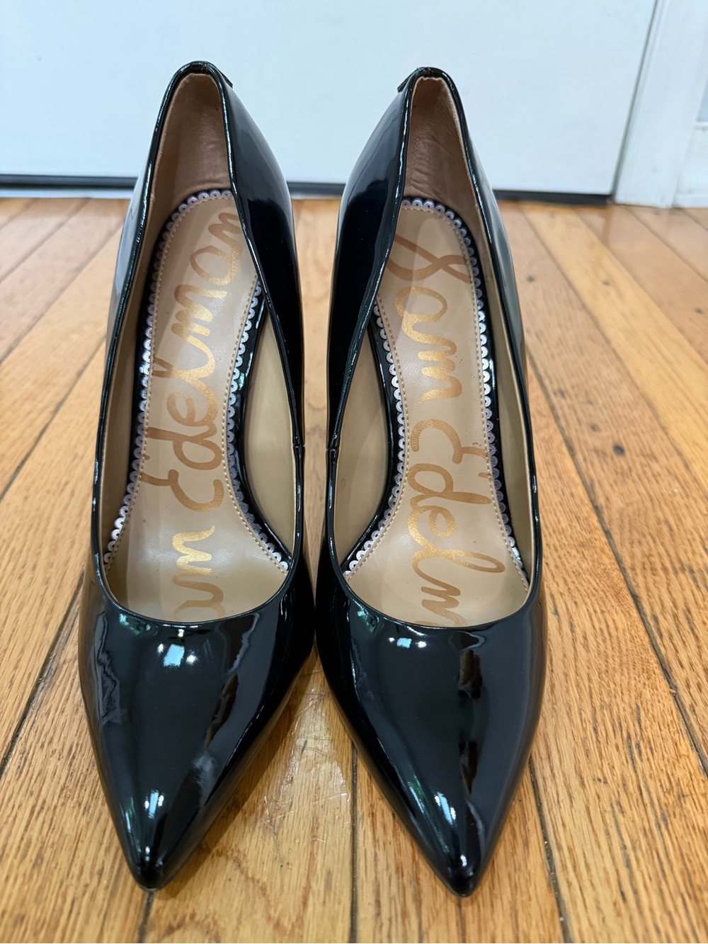 Sam Edelman Black Patent Pointed Toe Pumps Size 9 Stiletto Heels Classic Sexy - Picture 4 of 12